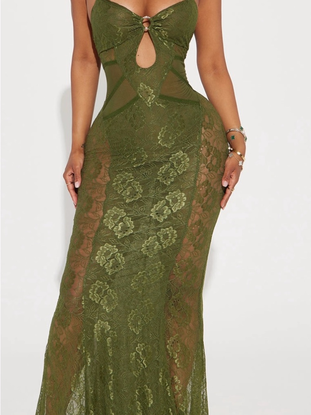 Bonnie Lace Maxi Dress Olive- fashion nova